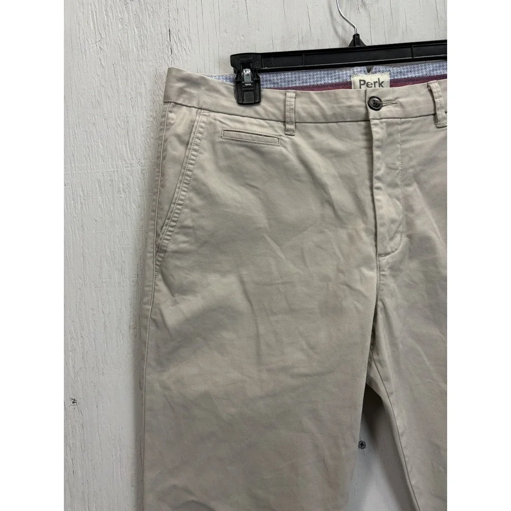 Mens PERK Khaki Pants Slim Stretch Size 36x32 Brown Tan Casual Flat Front